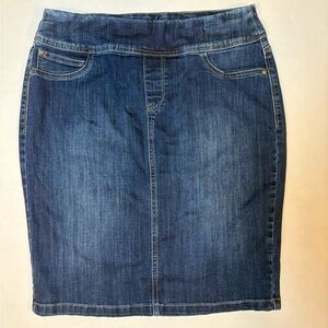 Christopher & Banks stretch waist dark denim midi jean skirt size 10